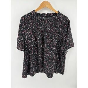Bloom Chic Shirt Black Floral Flowy Sleeves Ruched Women's Plus Size 18/20